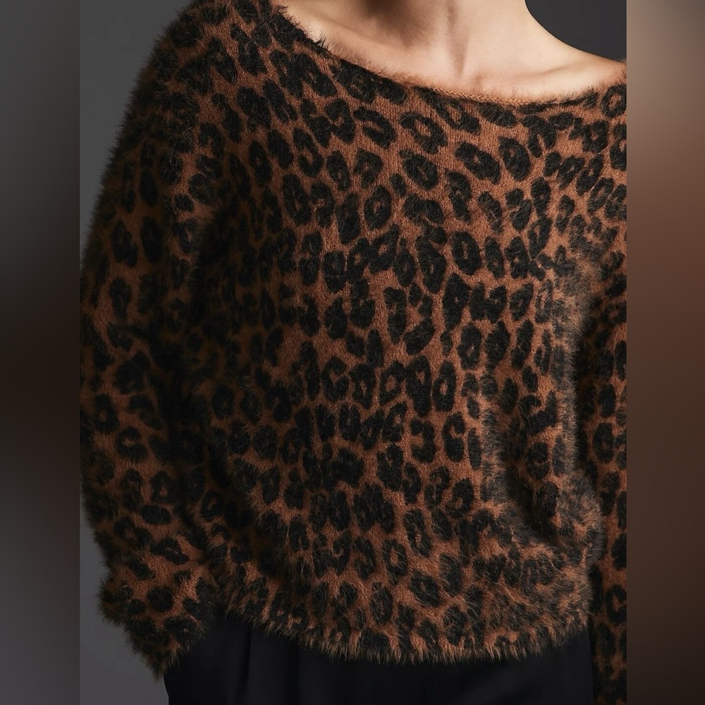 NWOT Leopard Print Off-Shoulder Sweater - Picture 3 of 9